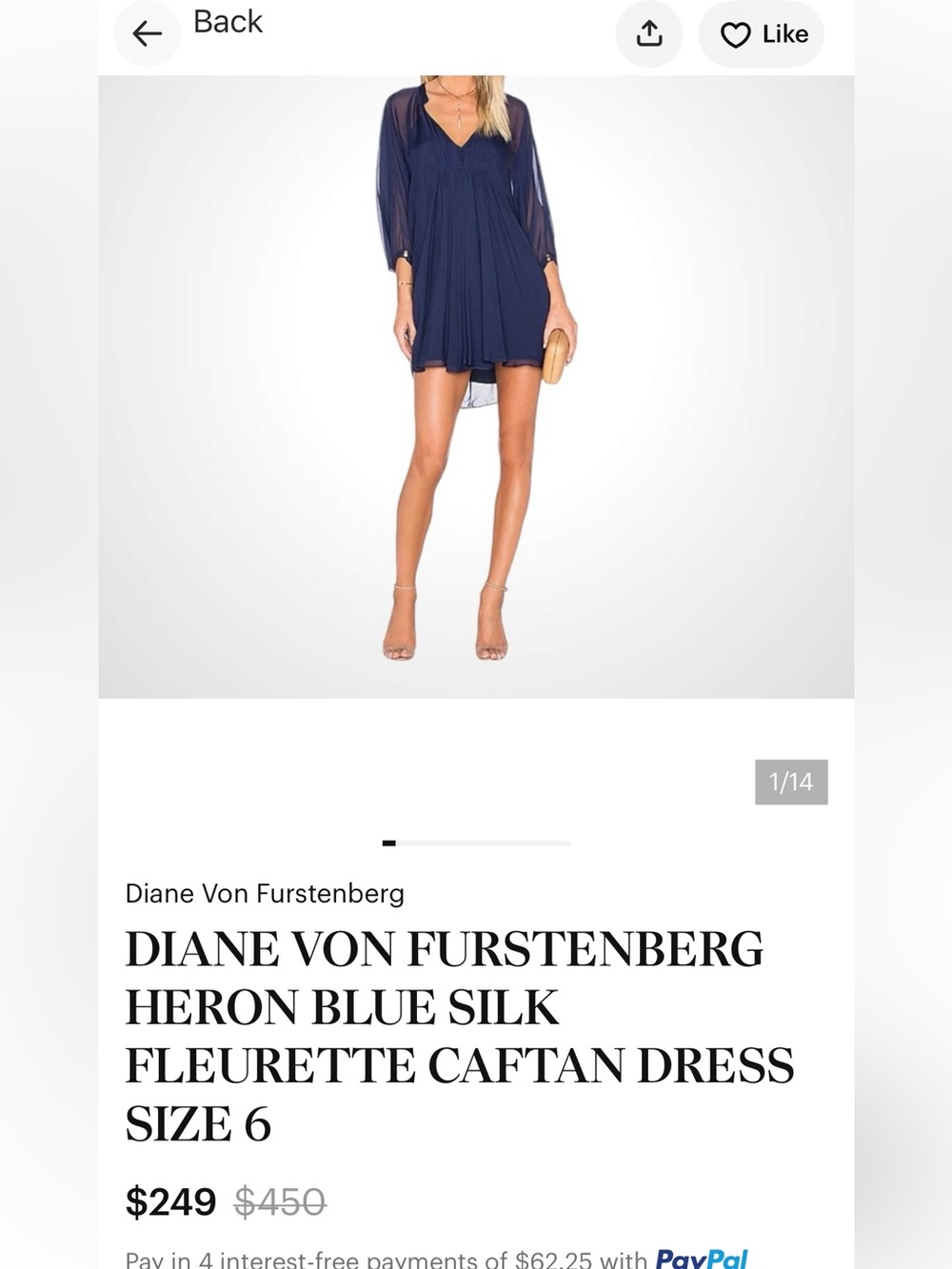 Diane Von Furstenberg Navy Blue Pleated Mini Dress